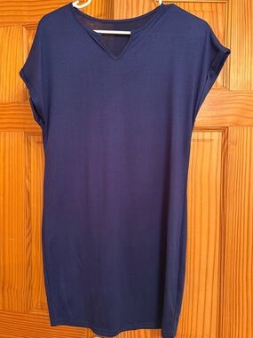 Simple Navy Shift Dress - Sleeveless V-Neck